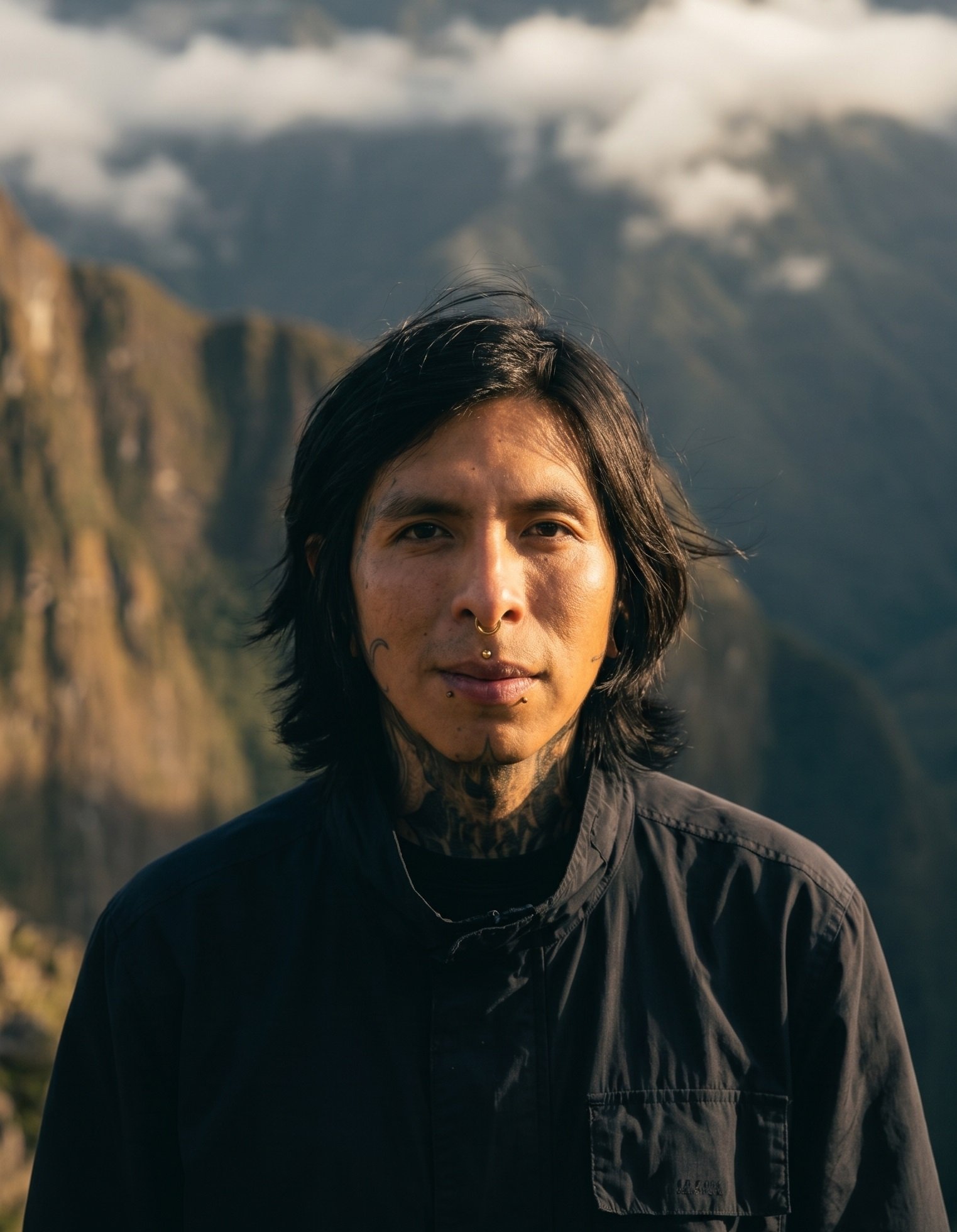 Portrait of LezamaTattoo, blackwork tattoo artist from Cusco, Peru, with 5 years of experience creating detailed and symbolic black ink designs at NOIR Tattoo Studio.